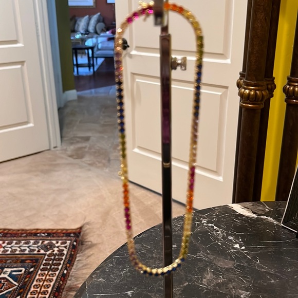 NWOT- Chain Rainbow 17” Long .25” thick Cubic zirconia tennis chain gold color - Picture 3 of 17